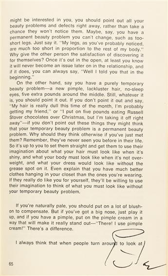 WARHOL, ANDY. The Philosophy of Andy Warhol. Signed ten times (AW or Andy Warhol), and Inscribed twice, to American actress Sylvia